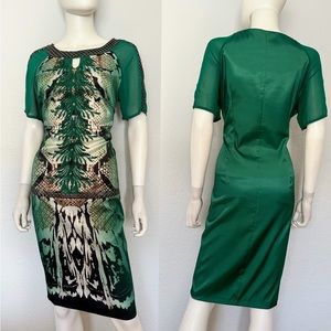 NWT POLEN‎ POE SATIN DRESS SHORT SHEER SLEEVES ANIMAL PRINT FORMAL KNEE-LENGHT